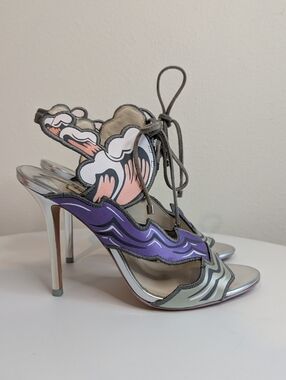 Sophia Webster Purple Pink Silver Wave Lace-Up Heels